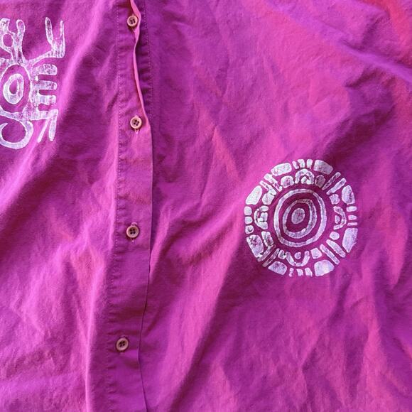 Vintage Worlds Apart Portugal Tribal Print Shirt Pink Boho Art Cotton M - Picture 3 of 7